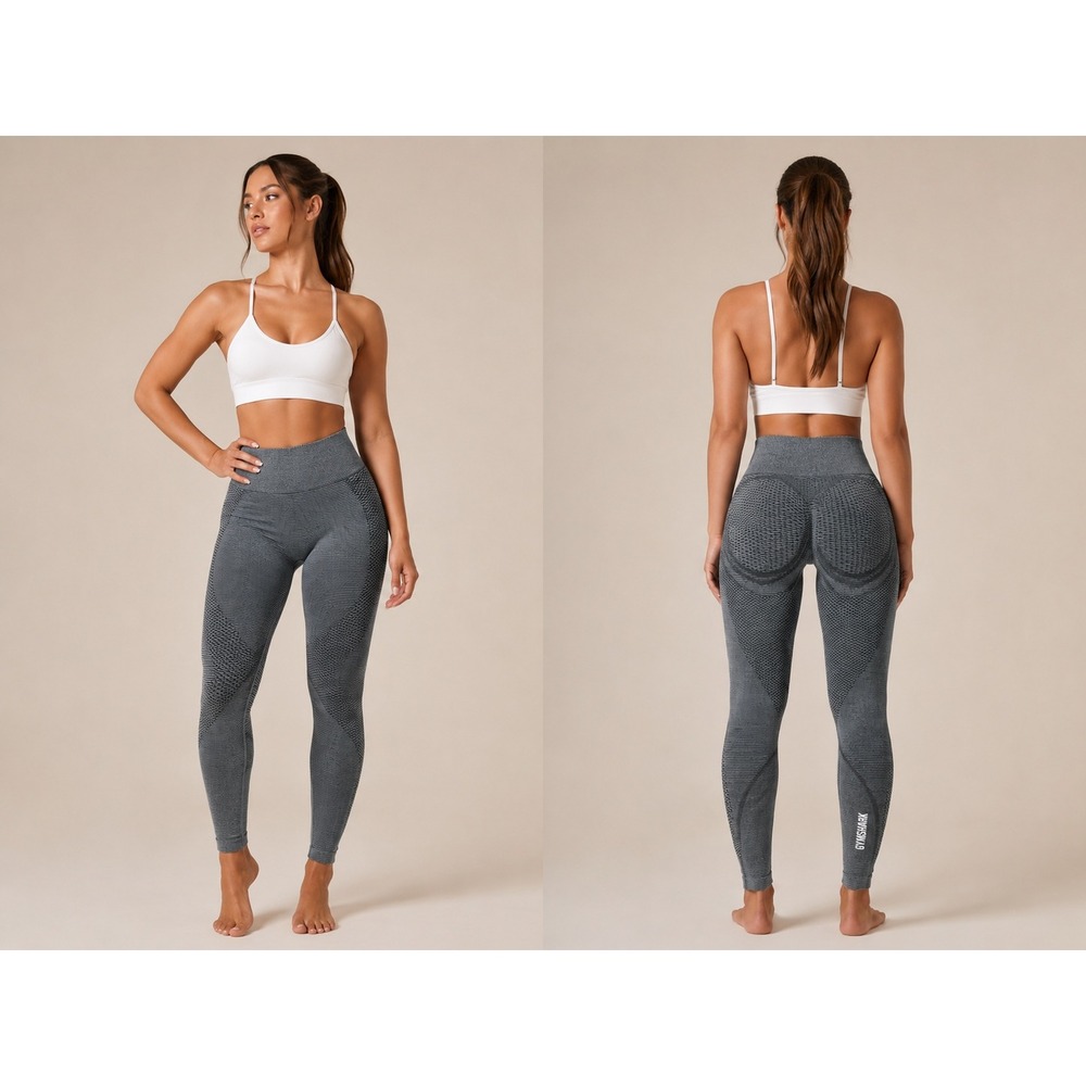 Gymshark Vital Seamless Leggings Womens Xs/S Sage Green Grey Marl Striped
